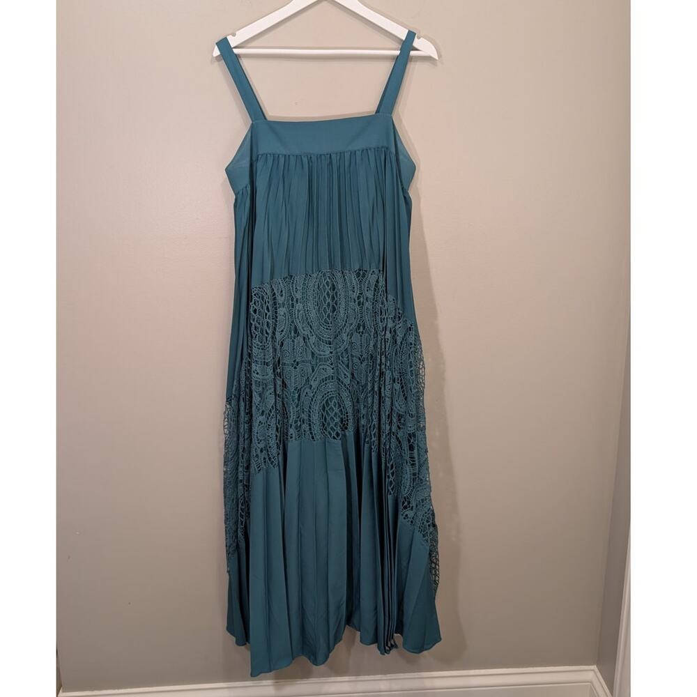 Geisha Designs Anthropologie Maxi Dress Pleated Teal Green Boho - Size M